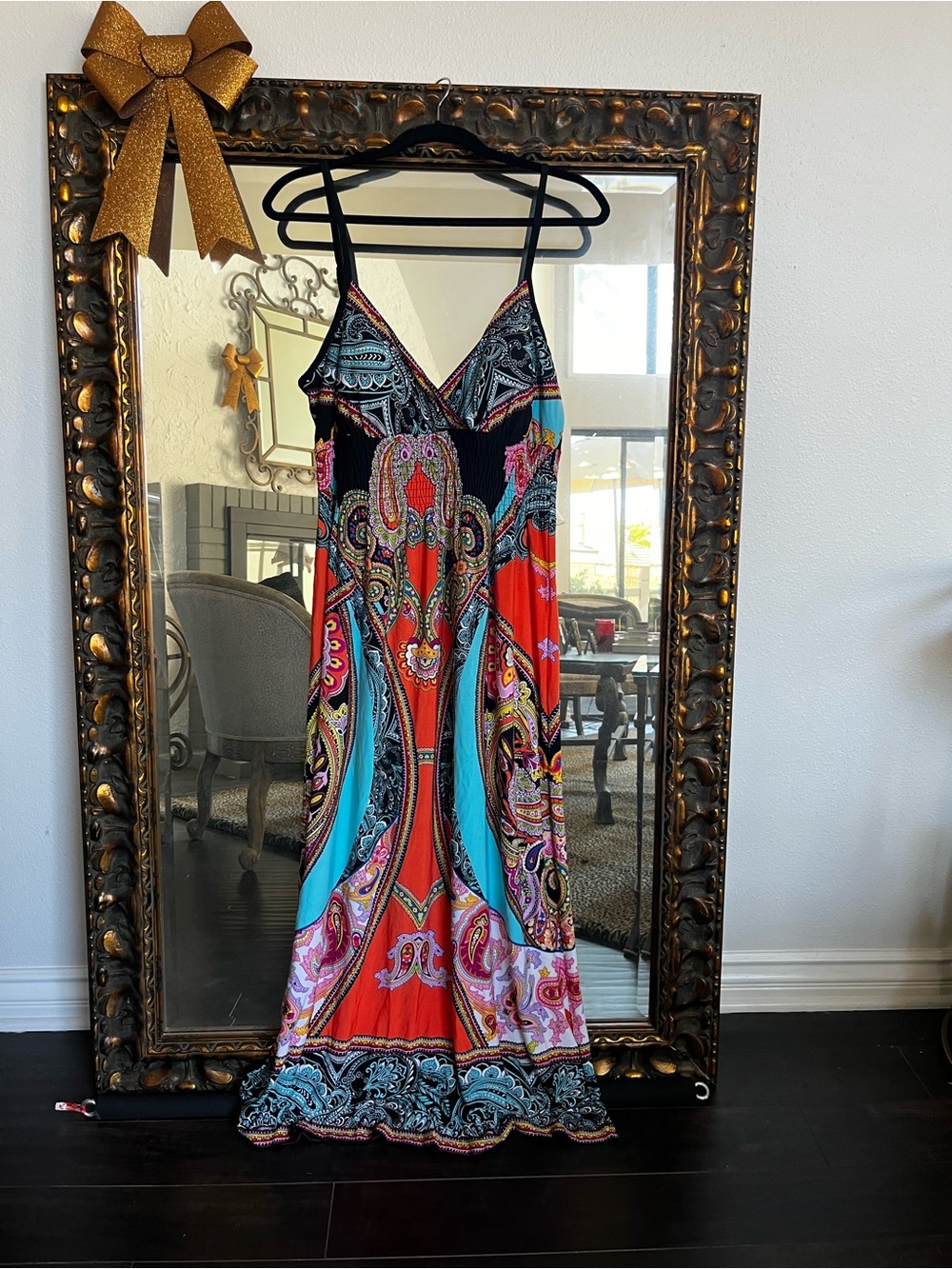 Olivia Matthews Black, Red & Turquoise Paisley Maxi Dress